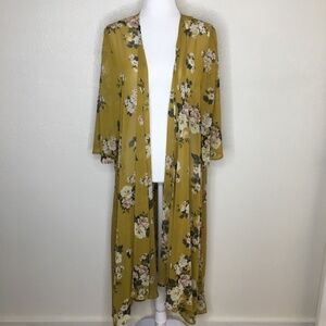 Torrid Mustard Yellow Floral Chiffon Kimono 1X-2X